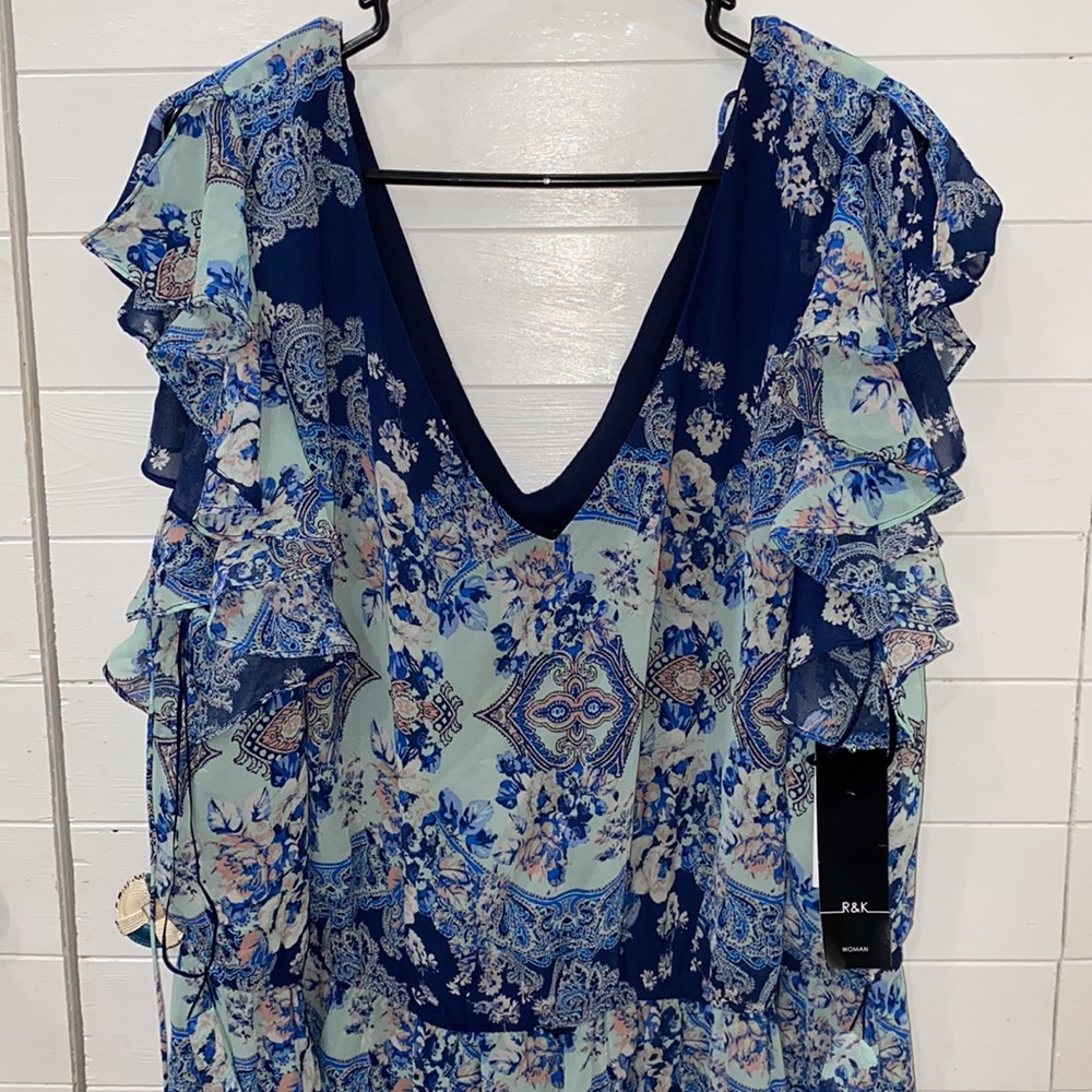 R&K multicolored long ruffle dress, 24W
